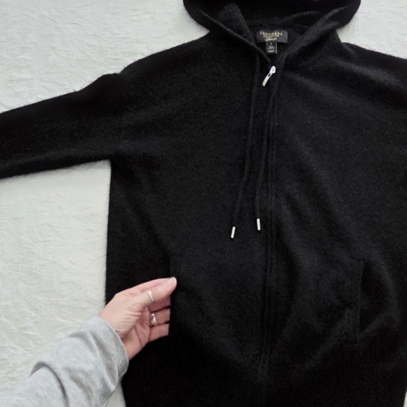 Cashmere Luxury Full Zip Black Hoodie By Charter Club, Pockets, Size Small - Picture 14 of 16